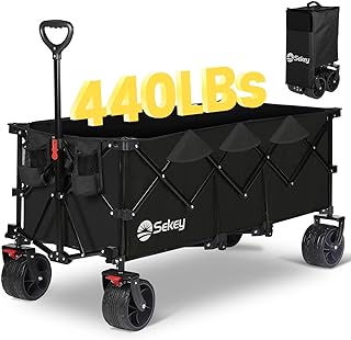 Photo 1 of Limited-time deal: Sekey 220L Collapsible Foldable Wagon with 330lbs Weight Capacity, Heavy Duty Folding Utility Garden Cart with Big All-Terrain Beach Wheels & Drink Holders. Black https://a.co/d/06YdMqtd