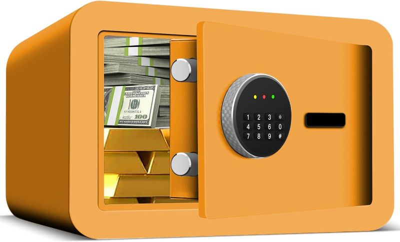 Photo 1 of 0.5 Cu.ft Small Fireproof Safe Box fire safe for Money, Home Safe Fireproof Waterproof with Digital Keypad, Lock Box Safe for Firearm Medicine Money Documents Valuables (0.5 Cu.ft Orange)
