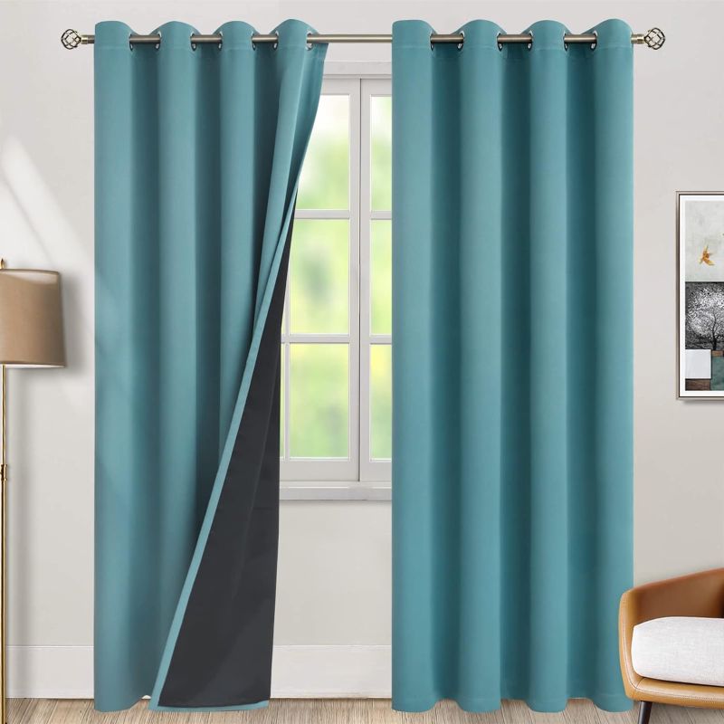 Photo 1 of BGment Thermal Insulated 100% Blackout Curtains for Bedroom with Black Liner, Double Layer Full Room Darkening Noise Reducing Grommet Curtain (52 x 90 Inch, Sea Teal, 2 Panels)

