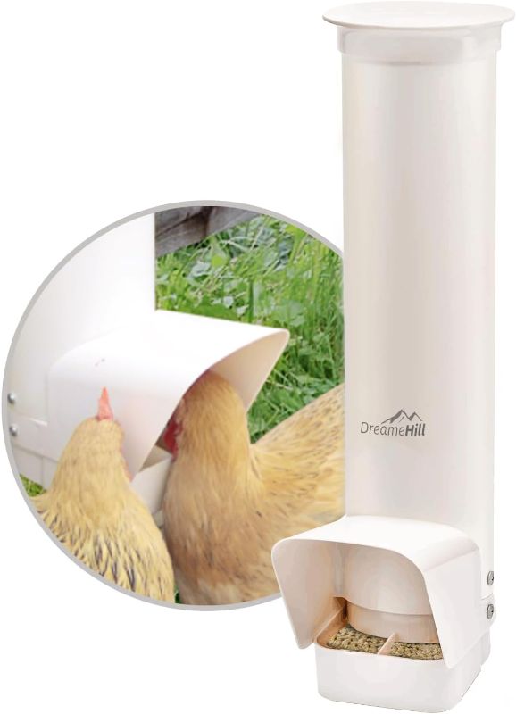Photo 1 of Automatic Chicken Feeder, 7lb Capacity Large PVC Poultry Feeder with Rain Cover, No-Waste Design, Easy to Install and Clean, UV-Resistant, Ideal for 4-6 Chickens
