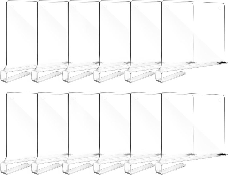 Photo 1 of Fixwal 12pcs Shelf Dividers for Closet Organization Acrylic Shelf Divider for Wooden Shelving, Wood Shelf Organizer for Closet, Bedroom, Kitchen and Office
