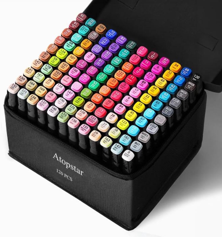 Photo 1 of 120 Colors Alcohol Markers Artist Drawing Art Markers for Kids Dual Tip Markers for Adult Coloring Painting Supplies Perfect for Gift(120 Black Shell)
