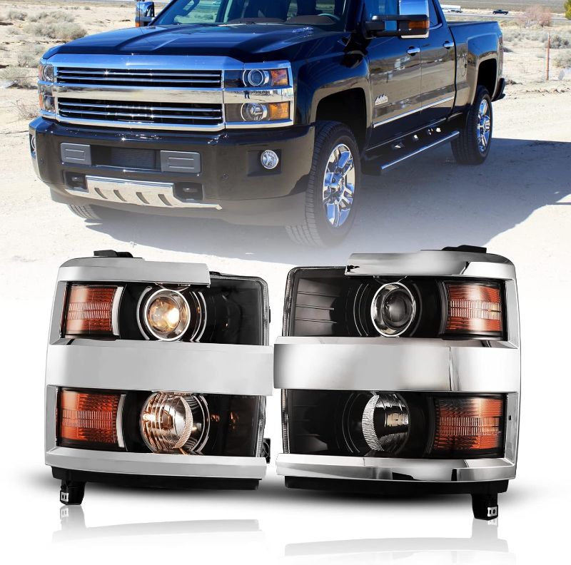 Photo 1 of WOLFSTORM Headlight Assembly Fit for 2015-2019 Chevy Silverado 2500&3500, Low/High Beam Headlight Replacement for 2015-2019 Chevy Silverado 2500/3500,Chromed Housing with Clear Lens
