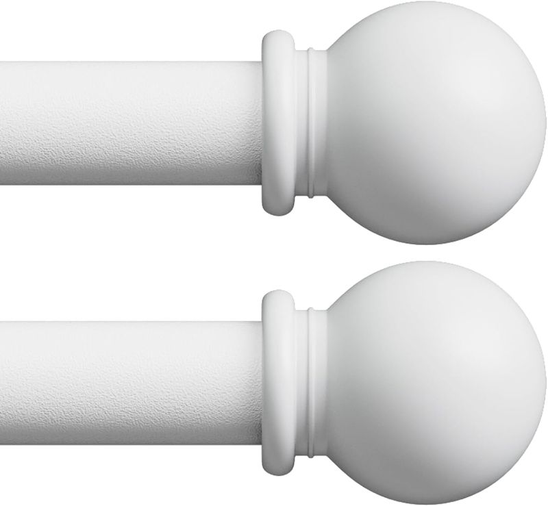 Photo 1 of White Curtain Rods 2 Pack, Adjustable 48-84 inch Curtain Rods for Windows, Decorative 5/8 inch Curtain Rod Set of 2 with Brackets for Bedroom, Living Room, Easy Install
