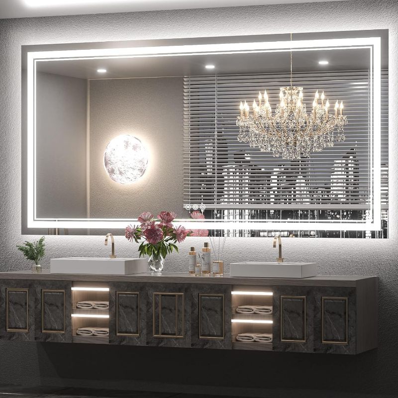 Photo 1 of Keonjinn LED Bathroom Mirror 72" x 36" with Backlit and Frontlit, Large Stepless 3 Colors Temperature & Dimmable Vanity Mirror, UL Listed LED Driver, Double Lights, Anti-Fog Wall Mirror(Horizontal)
