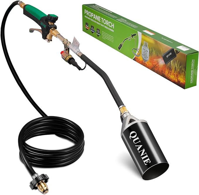 Photo 1 of Propane Torch Burner Weed Torch High Output 1,200,000 BTU with 10FT Hose,Heavy Duty Blow Torch with Flame Control and Turbo Trigger Push Button Igniter,Flamethrower for Garden Wood Ice Snow Road(black
