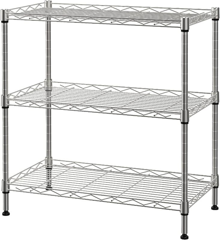 Photo 1 of SINGAYE 3 Shelf Wire Shelving Unit Adjustable Storage Shelving Shelves for Laundry Bathroom Kitchen Office Pantry Room, 21.26”W x 11.41”D x 22.83”H (Silver)
