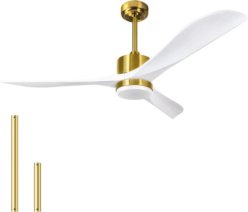 Photo 1 of 56Inch Gold and White Ceiling Fans with Lights Remote, 56" Indoor Outdoor Wood Ceiling Fan with Light, High CFM, Noiseless Reversible
