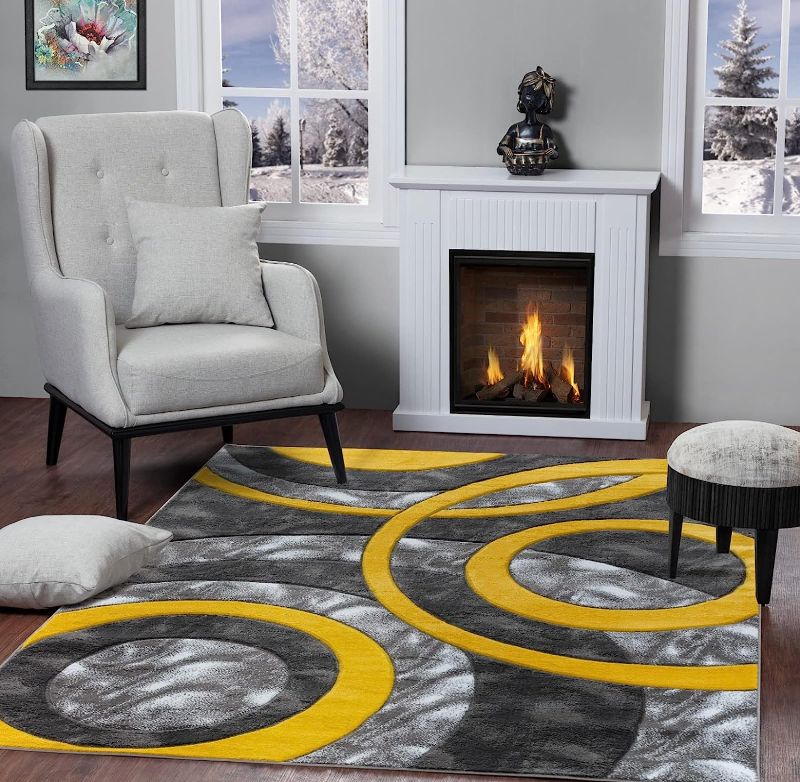 Photo 1 of GLORY RUGS Area Rug Modern 5x7 Yellow Circles Geometry Soft Hand Carved Contemporary Floor Carpet Fluffy Texture for Indoor Living Dining Room and Bedroom Area
