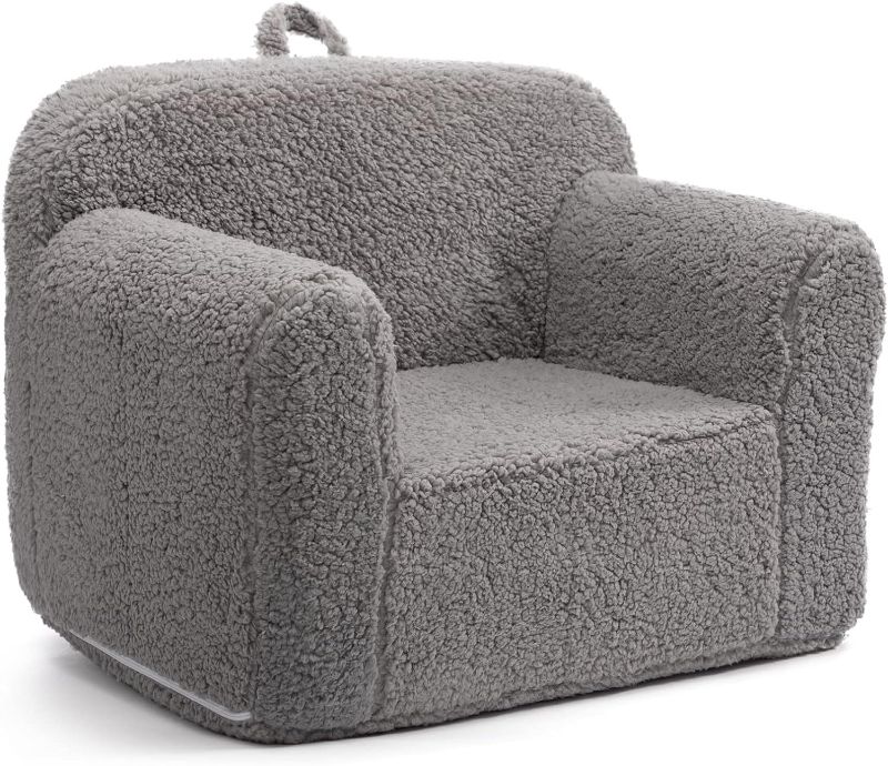 Photo 1 of ALIMORDEN Kids Ultra-Soft Snuggle Foam Filled Chair, Single Cuddly Sherpa Reading Couch for Boys and Girls, Grey

