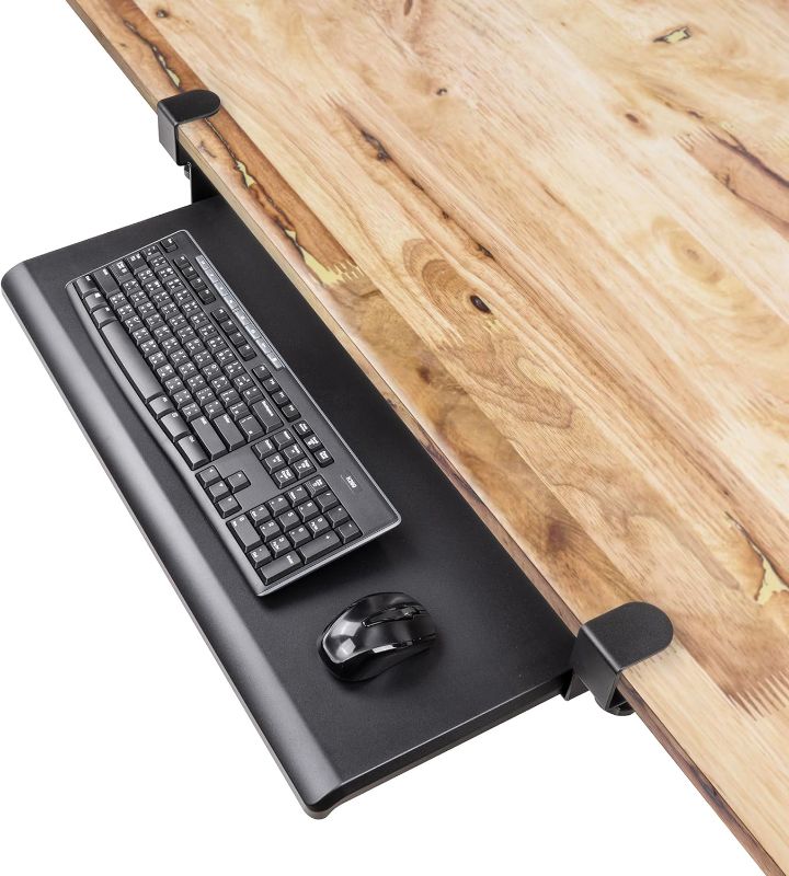 Photo 1 of EHO Clamp-On Under Desk Keyboard Tray Underdesk Extender Table Attachment Keyboard Drawer, Adjustable Keyboard Tray - Large Size, 27.5" x 12.25" for Work from Home Office Accessories Large Platform