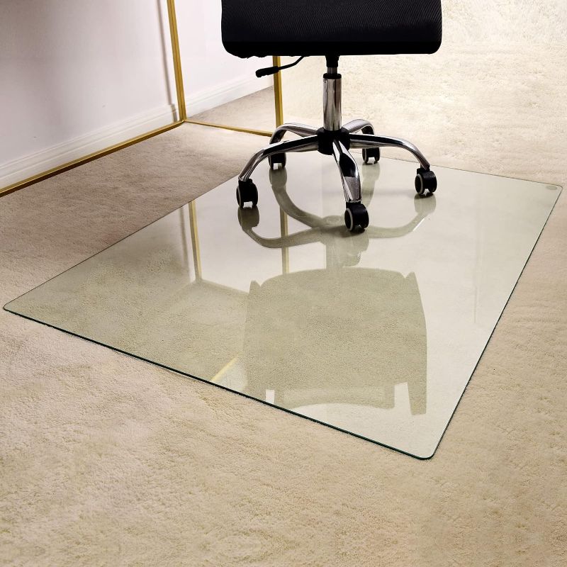 Photo 1 of GLSLAND Office Chair Mat for Carpet - 36" x 46" Tempered Glass Floor Mat - for Office Chair on Carpet - 1/5" Thick Clear Computer Floor Mat with 4 Anti-Slip Pads
