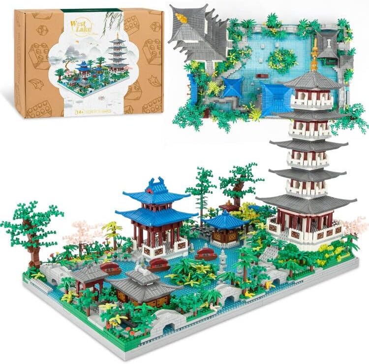 Photo 1 of 5186PCS Chinese Architecture Micro Building Blocks Set - Creative Toys Gifts for Adults and Kids Age 14+, Oriental Garden West Lake Collection Model for Display
