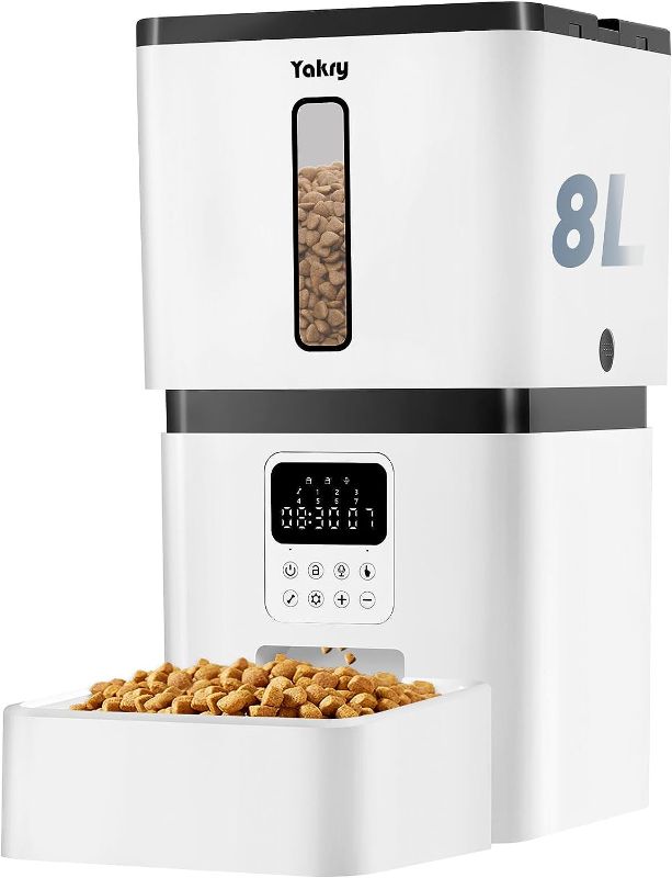 Photo 1 of Automatic Dog Feeder Easy Setup - 8L/33 Cups Large Capacity Cat Food Dispenser Battery Operated with 180-Day Life - Timed Pet Feeder with Record 20s Voice - Dry Food Feeder with Portion Control Yakry
