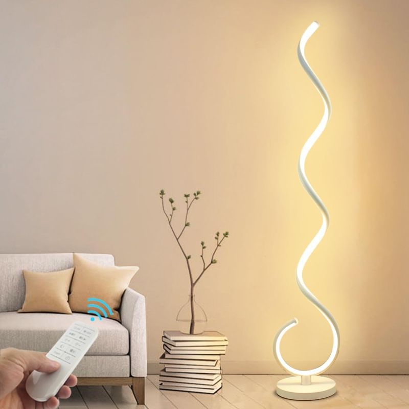 Photo 1 of Spiral LED Floor Lamp, 40W Dimmable Floor Lamps for Living Room with Remote Control, Stepless Adjustable Colors & Brightness Standing Lamp Reading Corner Floor Lamp for Bedroom, Office -White

