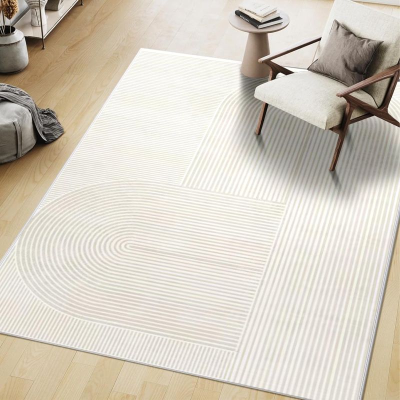 Photo 1 of 5x7 Area Rugs Machine Washable Rug Creamstyle Washable 5x7 Rugs with Non Slip Low Pile Rugs for Living Room Bedroom Faux Wool Rug Carpet 04