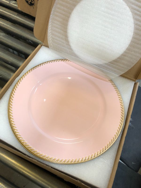 Photo 3 of 12 pcs Pink Charger Plates, 13 Inch Plastic Round Charger Plates for Dinner, Tabletop Decor, Wedding, Event Decoration.