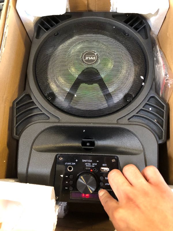 Photo 2 of 400W Portable Bluetooth PA Loudspeaker - 8” Subwoofer System, 4 Ohm/55-20kHz, USB/MP3/FM Radio/ ¼ Mic Inputs, Multi-Color LED Lights, Built-in Rechargeable Battery w/ Remote Control - Pyle PPHP844B