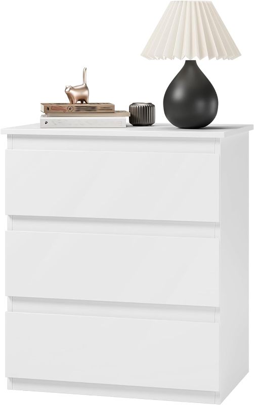 Photo 1 of White Nightstand with 3 Drawers, Beside Table with Drawers for Bedroom, Small Side Table Storage Cabinet 3 Drawer Night Stand Dresser for Home Office, 21.7W x 14.0D x 24.8H Inches
