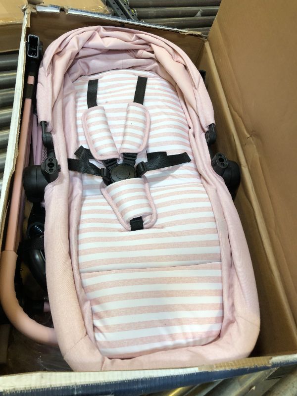 Photo 3 of babyGap by Delta Children 2-in-1 Carriage Stroller - Greenguard Gold Certified - Car Seat Compatible, One-Handed Fold, Lightweight & Oversized Canopy - Made with Sustainable Materials, Pink Stripes
