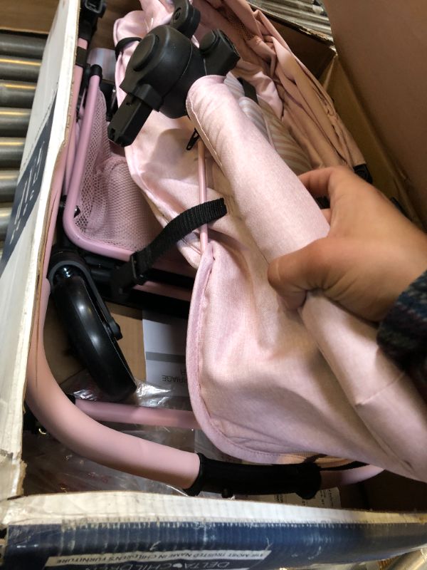 Photo 2 of babyGap by Delta Children 2-in-1 Carriage Stroller - Greenguard Gold Certified - Car Seat Compatible, One-Handed Fold, Lightweight & Oversized Canopy - Made with Sustainable Materials, Pink Stripes