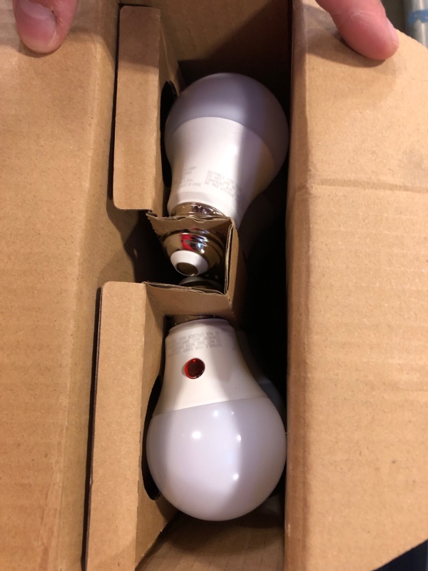 Photo 1 of Amazon Basics A19 Dusk to Dawn Sensor LED Light Bulb, 60 Watt Equivalent, Energy Efficient 9W, E26 Standard Base, Soft White 2700K, Non-Dimmable, 10,000 Hour Lifetime , 6-Pack 6 Count (Pack of 1) 60 Watt Soft White