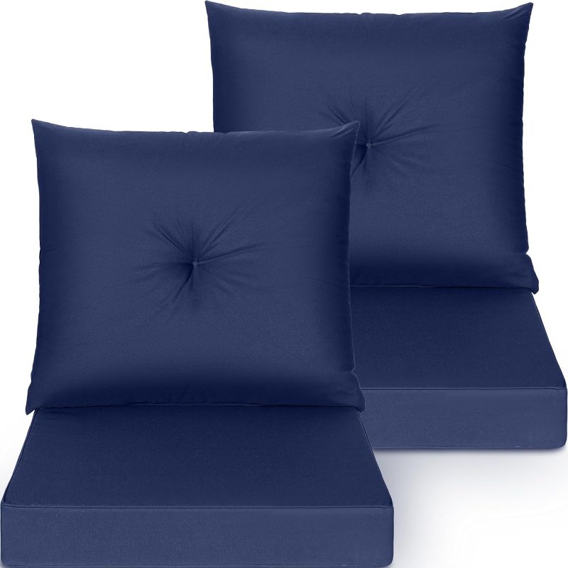 Photo 1 of 2 Sets Outdoor Deep Seat Cushion Set with Adjustable Straps, Outdoor Seat Back Cushions, Thicken Deep Seat Cushions and Backrest Cushion for Outdoor Indoor Chair, Sofa, and Couch(Navy Blue)
