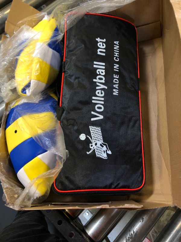 Photo 1 of Meooeck Volleyball Net Set Includes 32x3ft Net 2 Volleyballs with Pump, Aircraft Wire Rope and Carrying Bag Portable Regulation Size Indoor Outdoor Beach Backyard Badminton Net System Simple Colors