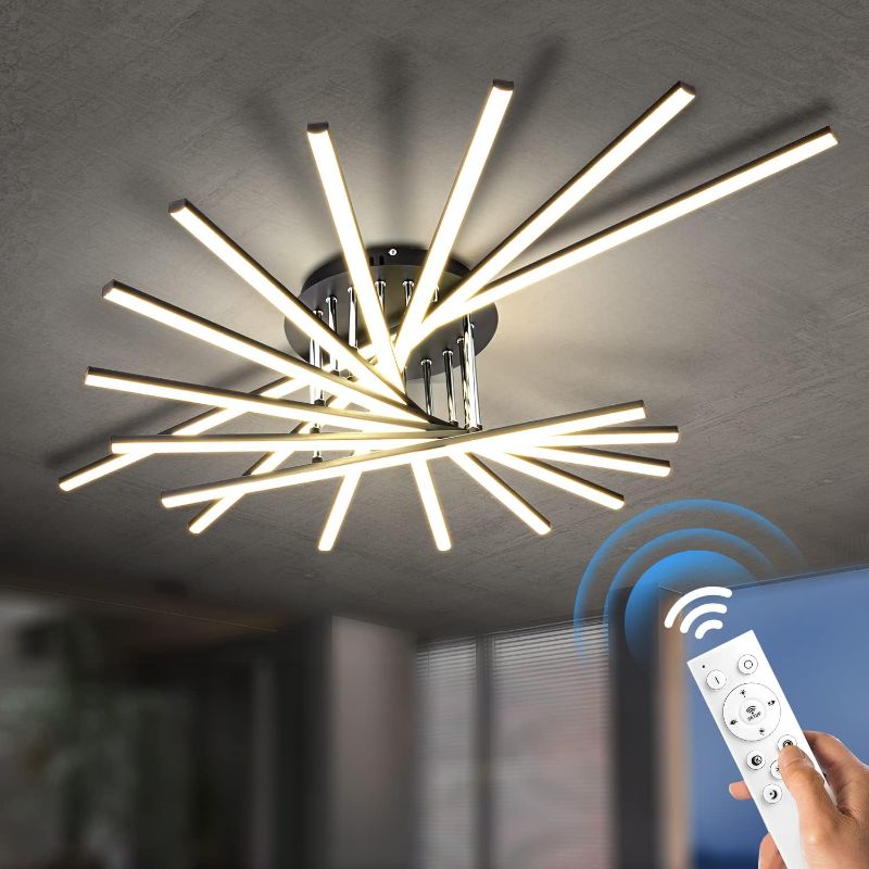 Photo 1 of 115W Dimmable Modern LED Ceiling Light, 45.1" 9-Lights Sputnik Black Flush Mount Ceiling Light Fixture with Remote Control for Living Room, Modern Flower Shape Chandelier for Dining Room Kitchen
