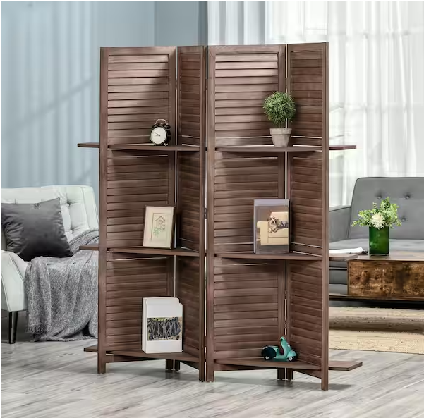 Photo 1 of HOMCOM 4-Panel Folding Room Divider 5.5 ft., Walnut Tone Tall Freestanding Privacy Screen Panels for Indoor Bedroom Office