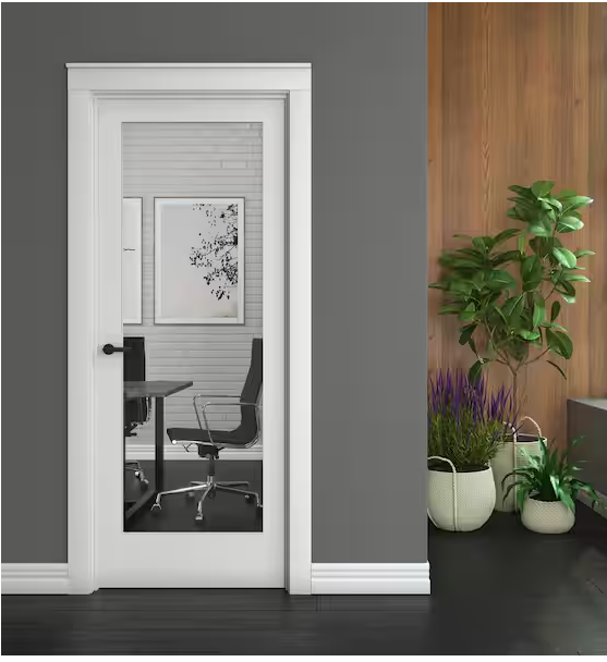 Photo 1 of eightdoors 32 in. x 80 in. x 1-3/8 in. 1-Lite Solid Core Clear Glass Shaker White Primed Wood Interior Door Slab