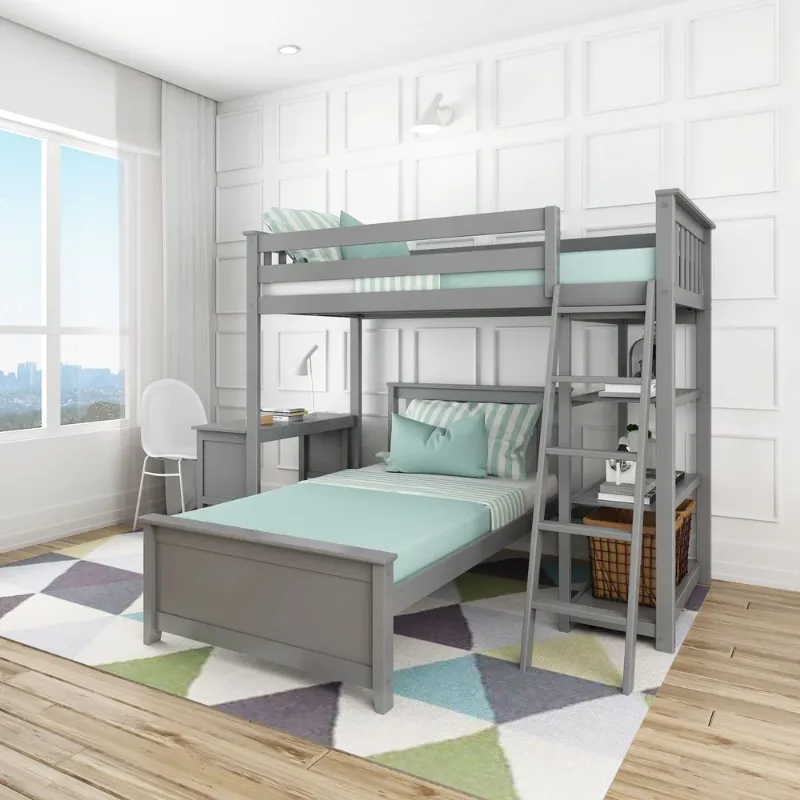 Photo 1 of Kid's L-Shaped Twin Over Twin-Size Bunk Bed with Bookcase + Desk
