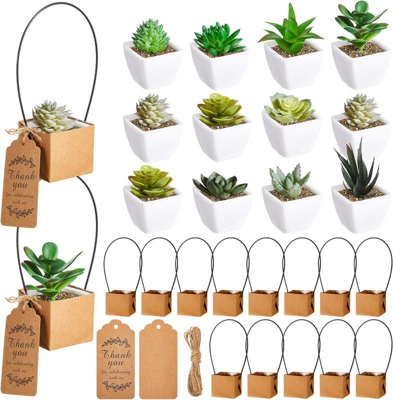 Photo 1 of 20 Set Artificial Faux Succulents Fake Plants Potted Set Mini Thank You Succulents Wraps Fake Succulents Wraps Bags Thank You Tags for Home Decor Gift Party Wedding Baby Shower Favor
