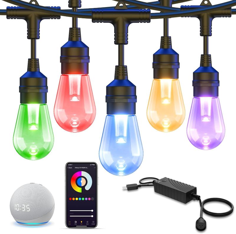 Photo 1 of XMCOSY+ Outdoor String Lights Smart, 123Ft RGB Patio Lights, App & WiFi Control, Color Changing LED String Lights with Dimmable 40 LED Bulbs, Compatible with Alexa, IP65 Waterproof
