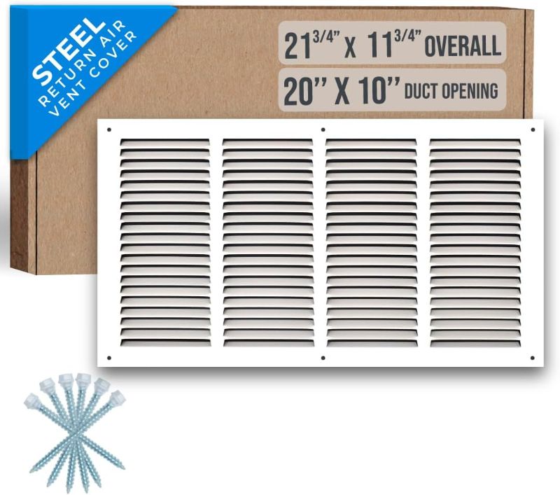 Photo 1 of Handua 20"W x 10"H [Duct Opening Size] Steel Return Air Grille | Vent Cover Grill for Sidewall and Ceiling, White | Outer Dimensions: 21.75"W X 11.75"H for 20x10 Duct Opening
