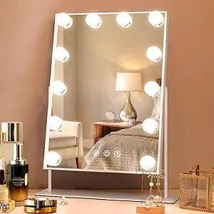 Photo 1 of Leishe Hollywood Vanity Mirror with Lights, Lighted Makeup Mirror with 3 Color Lighting Modes & 12 LED Blubs, 360 Degree Rotationand 5X Detachable Magnification(White) B-vanity Mirror With 12 Blubs