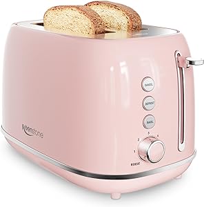 Photo 1 of 2 Slice Toaster Retro Stainless Steel Toaster with Bagel, Cancel, Defrost Function and 6 Bread Shade Settings Bread Toaster, Extra Wide Slot and Removable Crumb Tray (LIGHT PINK)