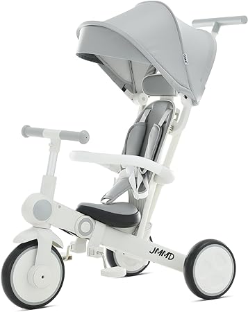 Photo 1 of Baby Tricycle, 7-in-1 Multifunctional Kids Trike with Adjustable Parent Handle, Safety Harness & Wheel Brakes, Removable Canopy, Stroll Trike for Boys & Girls Ages 18 Months-5 Years, Gray
