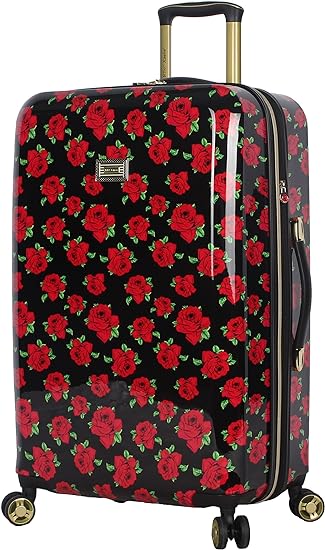 Photo 1 of Betsey Johnson 26 Inch Checked Luggage Collection - Expandable Scratch Resistant (ABS + PC) Hardside Suitcase - Designer Lightweight Bag with 8-Rolling Spinner Wheels (Covered Roses)
