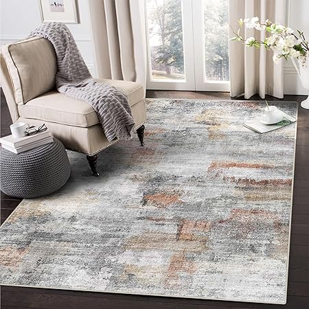 Photo 1 of Washable Rug, Ultra Soft Area Rug 8x10, Non Slip Abstract Rug Foldable, Stain Resistant Rugs for Living Room Bedroom, Modern Fuzzy Rug (Gray/Rust, 8'x10')
