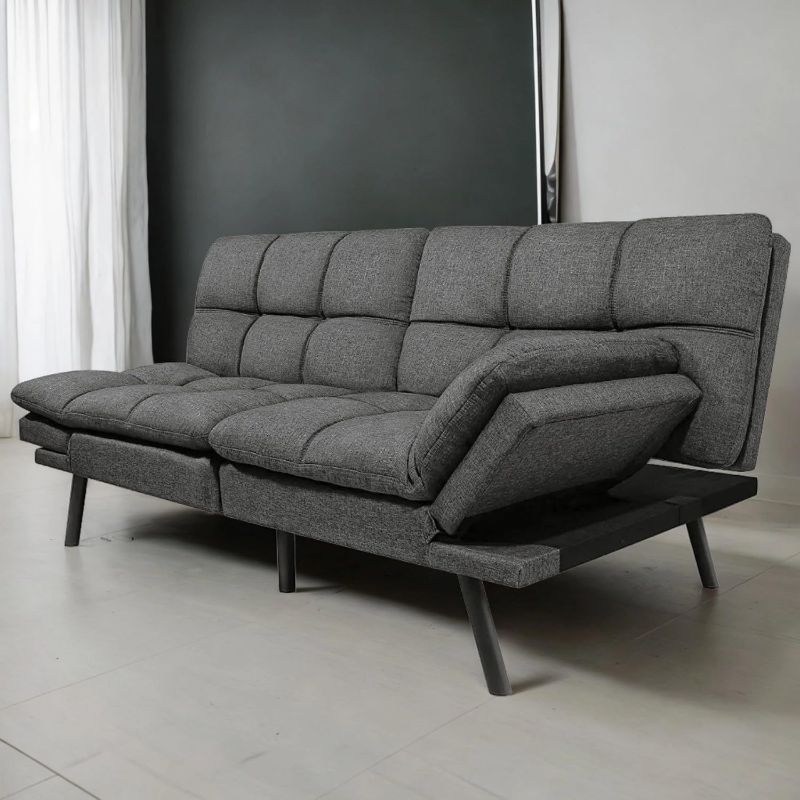 Photo 1 of Fangflower Futon Sofa Bed, Fabric Memory Foam Couch, Foldable Convertible Sleeper Loveseat, Daybed for Living Room, Dark Grey
