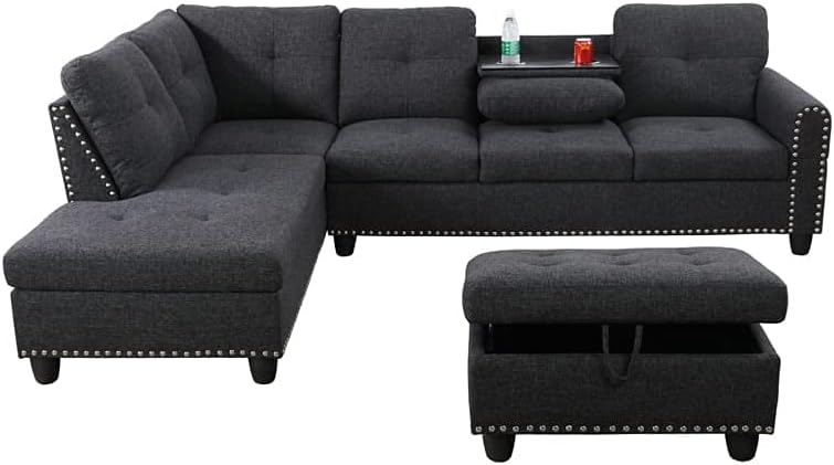 Photo 2 of LEFT CHAISE ONLY - - - - Modern Sofa Set Furniture Sofa Set Multifunctional Back Cushion & Ottoman Storage Chair (Left Facing, F09911A) - - -  INCOMPLETE SET

