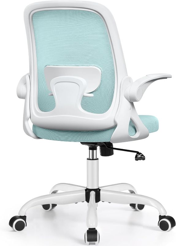Photo 1 of Winrise Office Chair Ergonomic Desk Chairs with Lumbar Support and Flip-up Arms, Comfortable Breathable Mesh Computer Executive Chair with Swivel Task, Adjustable Height 4'', Home, Bedroom -Light Blue
