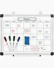 Photo 1 of DumanAsen Calendar Whiteboard, 12" x 16" Wood Frame Magnetic Monthly Calendar Whiteboard for Wall, Dry Erase/Portable Whiteboard for Home,Office, Includes 4 Markers, Eraser and Hanging Hardware 12 X 16 WHITE 