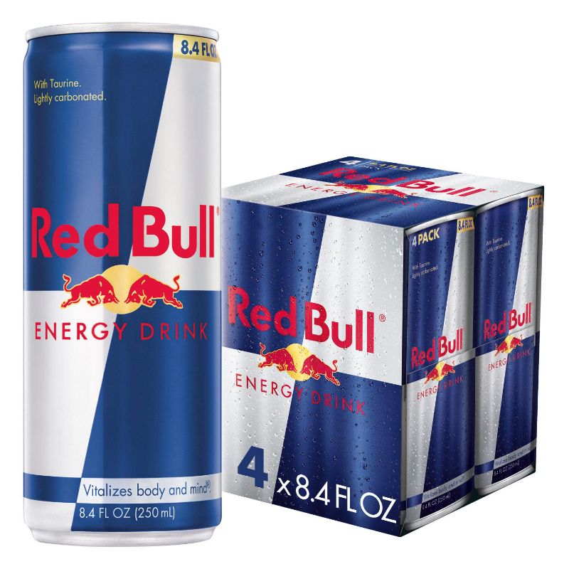 Photo 1 of Red Bull Energy Drink, 8.4 Fl Oz (4 Pack) Original 8.4 Fl Oz (Pack of 4) EXP 11/17/2024