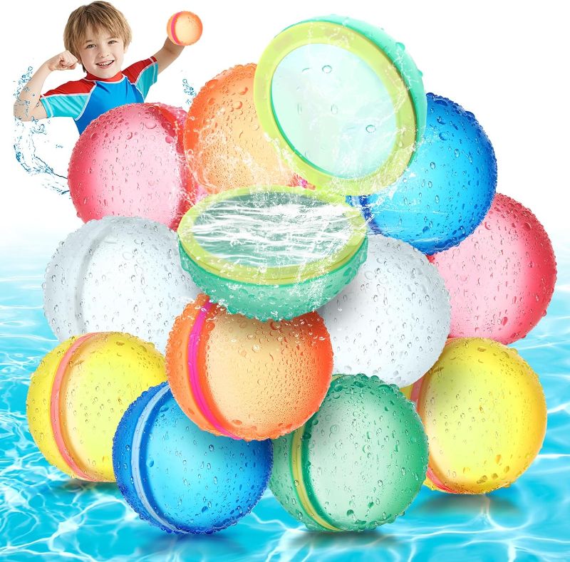 Photo 1 of 12PCS Reusable Water Balloons, Quick Fill & Self Sealing, Multicolor, for Summer Party & Pool Games, Unisex Children's Toy
