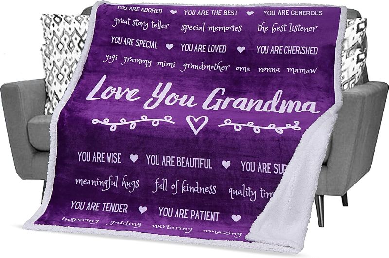 Photo 1 of FILO ESTILO Grandma Blanket, Grandma Birthday Gifts, Mothers Day Gifts for Grandmother from Grandchildren, Granddaughter, Unique Grandma Throw Blanket 60x50 Inches (Purple, Sherpa)
