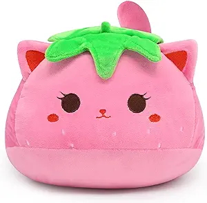 Photo 1 of Cat Plush Pillow, 12 Inch Strawberry Cat Plush Cute Cat Stuffed Animal, Pink Cat Plush Toy Soft Hugging Piilow for Kids, Girls and Boys, Birthday, Christmas, Home Decoration
