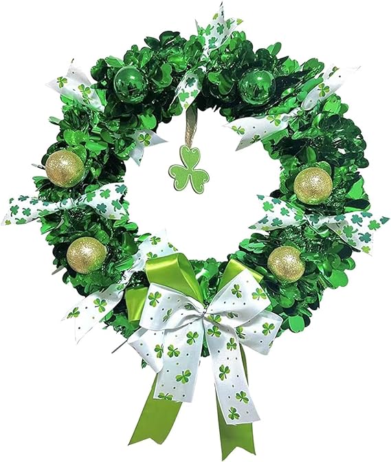 Photo 1 of ST Patricks Day Wreath ST.Patrick's Day Decor Bow Green Rustic Three Leaf Clover Wreath Front Door Wreath for Wedding Holiday
