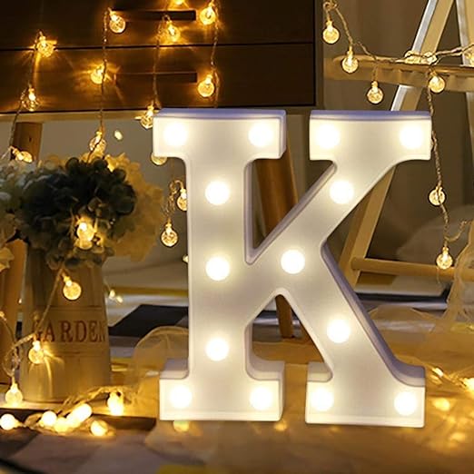 Photo 1 of LED Marquee Letter Lights Sign K 26 Alphabet Light Up Letters Sign for Night Light Wedding Birthday Party Battery Powered Christmas Lamp Home Bar Decoration (K)2
size 9x7.5 inches 
